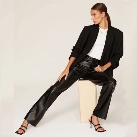 Anine Bing Kat Vegan Leather Black Pants Straight Leg Trousers Size 4 - Picture 4 of 12